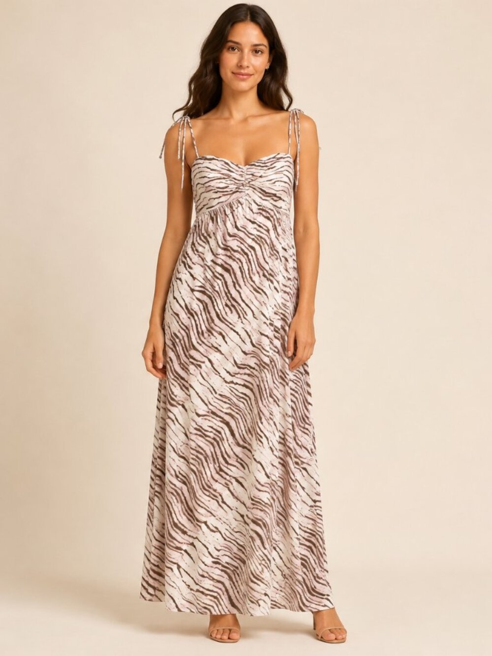 NWT En Saison Zebra Print Ruched Maxi Dress M